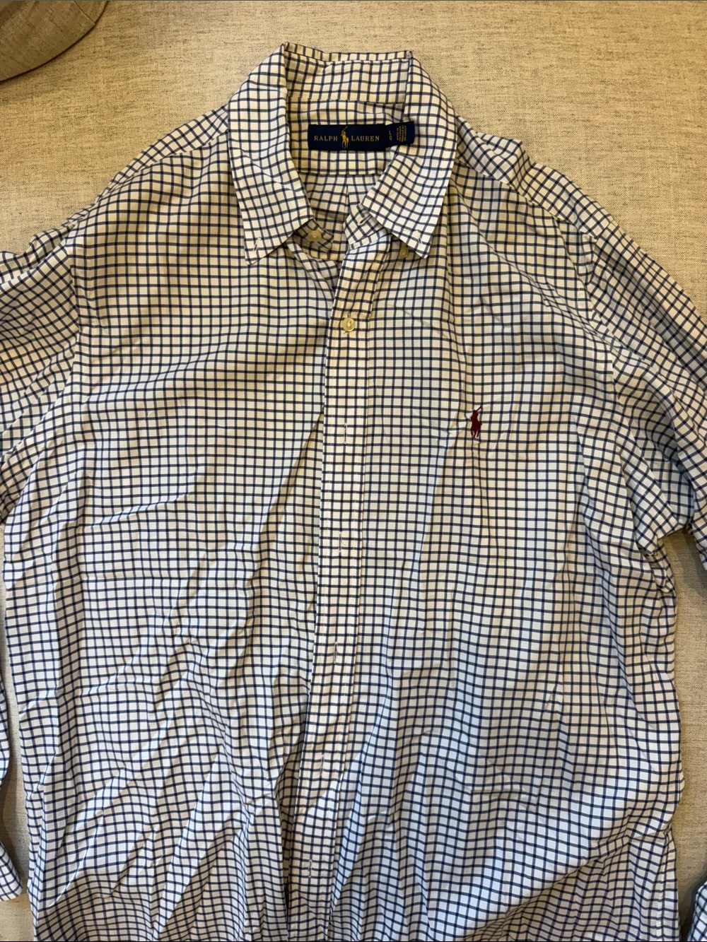 Ralph Lauren White and Navy Grid Button-Down Shirt